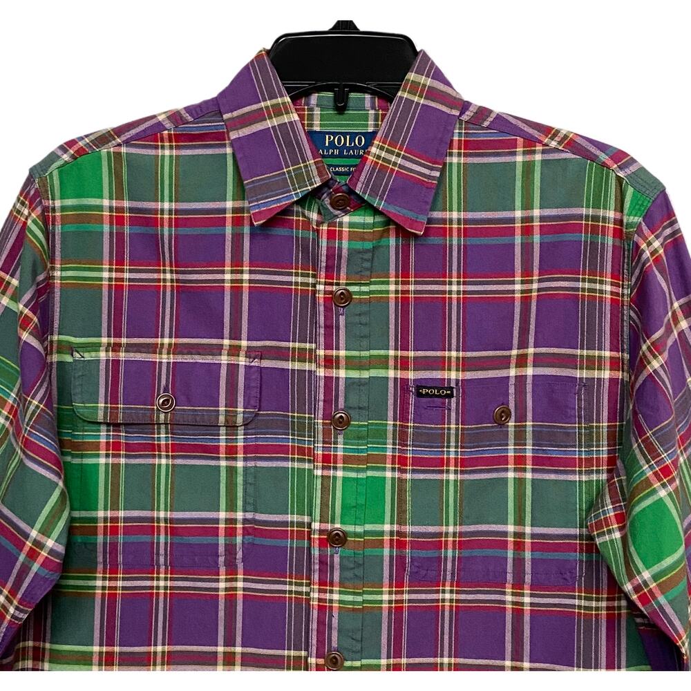 Polo Ralph Lauren Shirt Men's Small Classic Fit Long Slv Purple/Green Plaid NWT - Picture 2 of 14